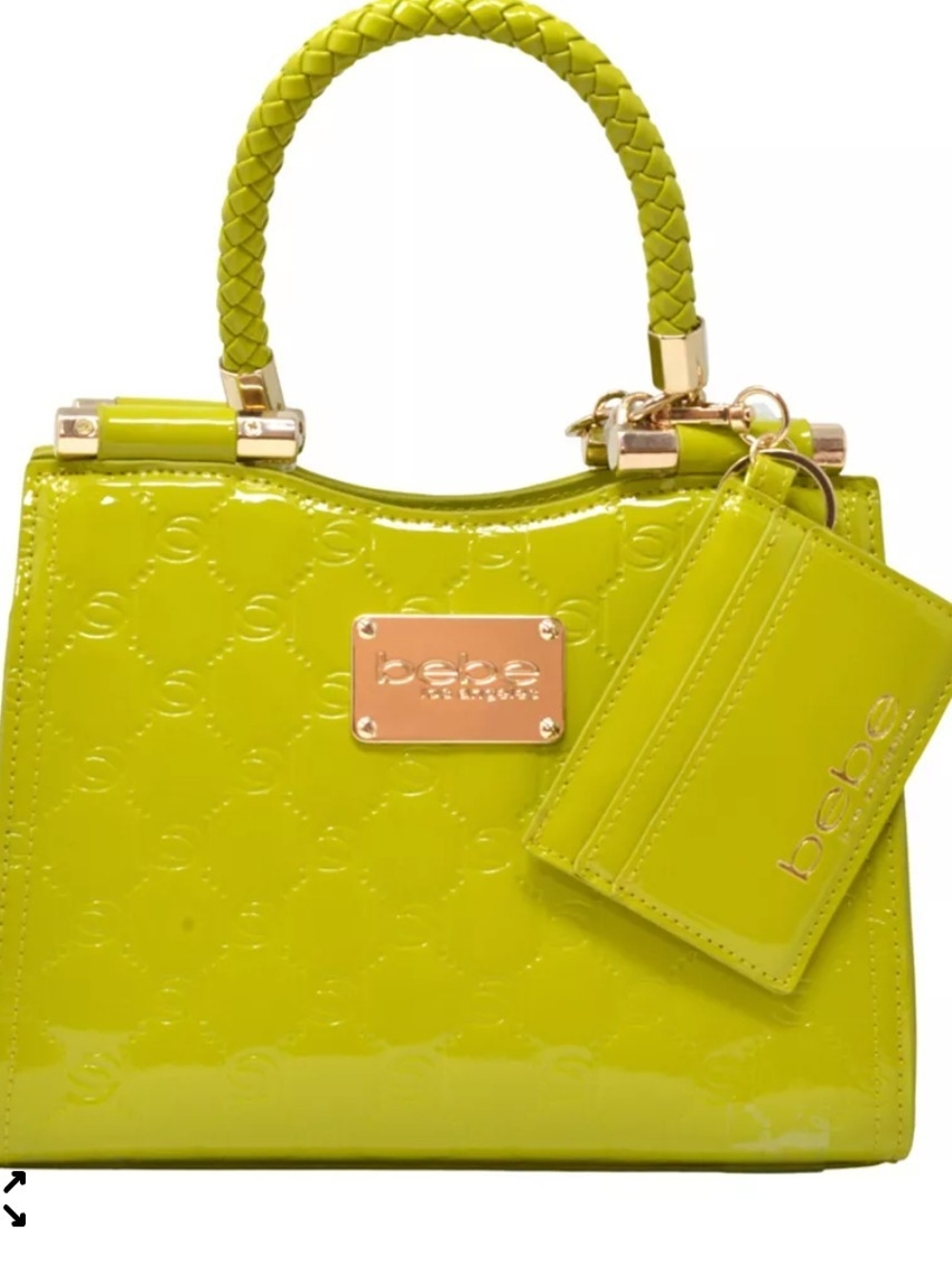 bebe Lime Patent Top-Handle Satchel with Card Holder Accent